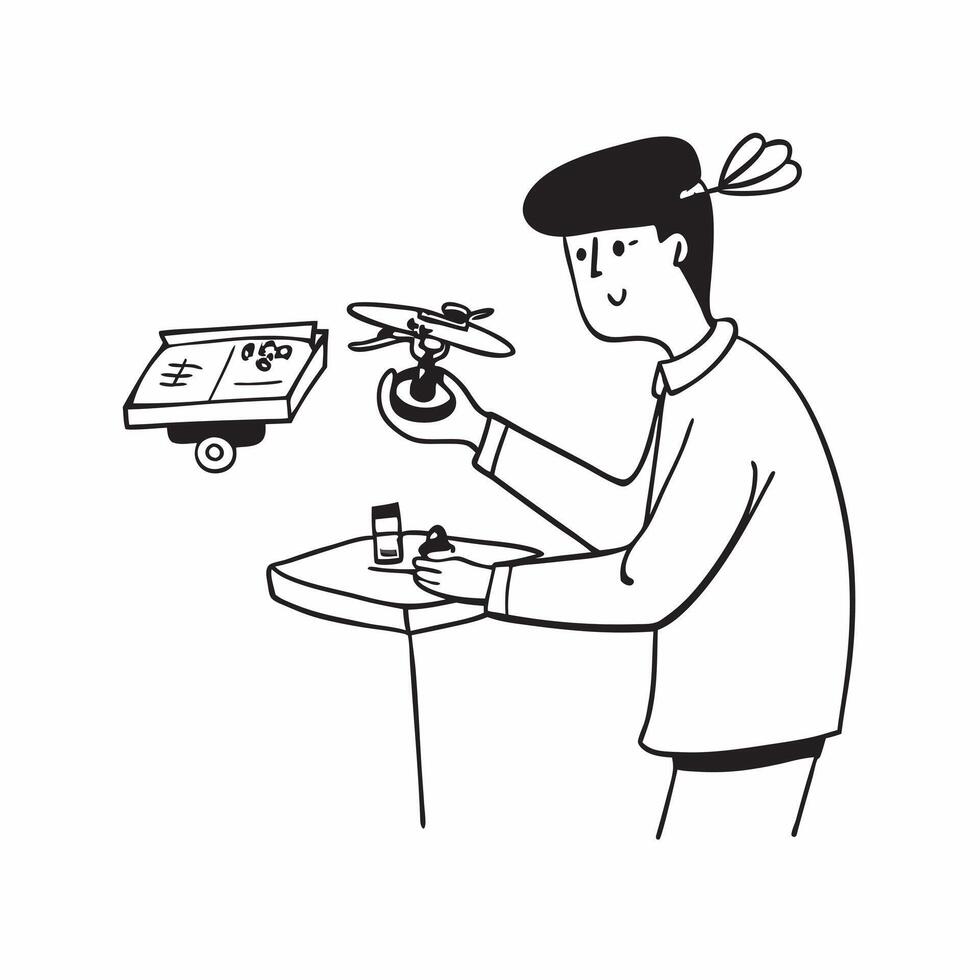 Flat Engineer candidly assembling a drone prototype concept as A candid image of an engineer assembling a drone prototype in a tech lab The shot captures the technical expertise a Cleans vector