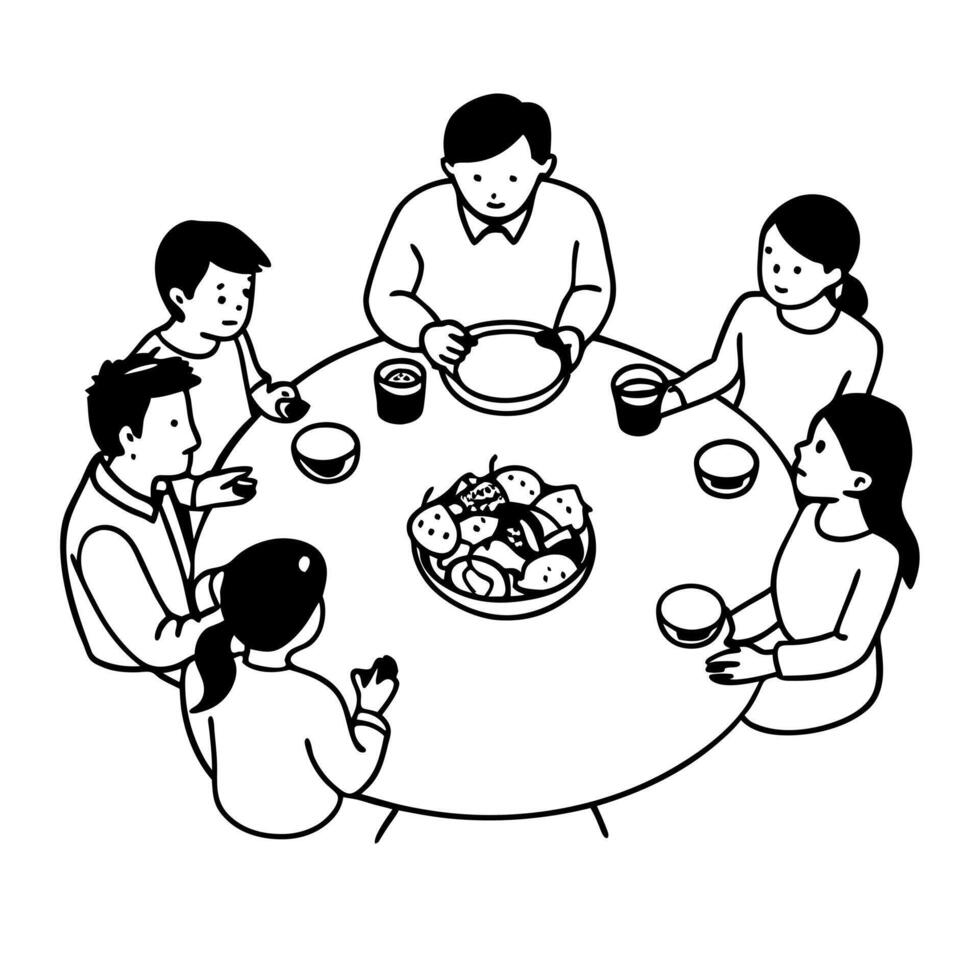 Flat Family Enjoying a Mid Autumn Festival Meal concept as A candid capture of a family enjoying a Mid Autumn Festival meal together with shared dishes and lively conversation The Cleans vector