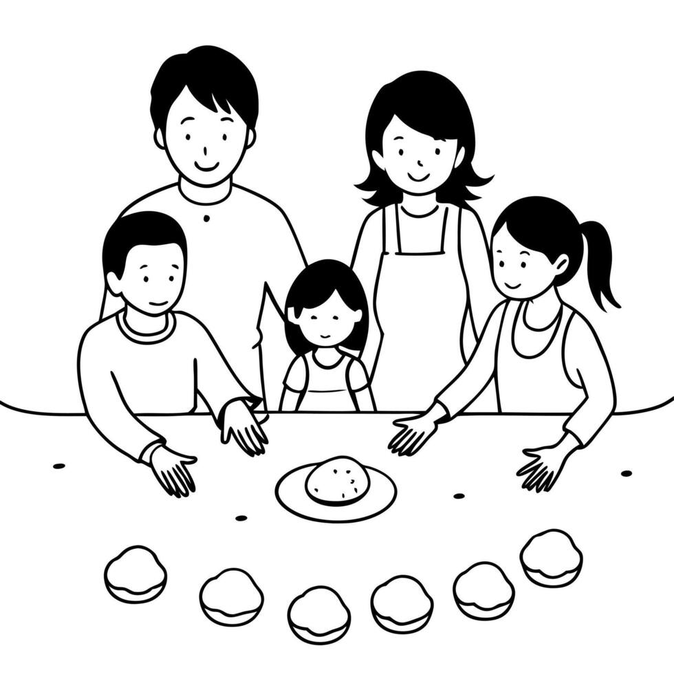 Flat Family Making Mooncakes Together concept as A candid shot of a family making mooncakes together in the kitchen with flour covered hands and joyful expressions The scene captu Cleans vector