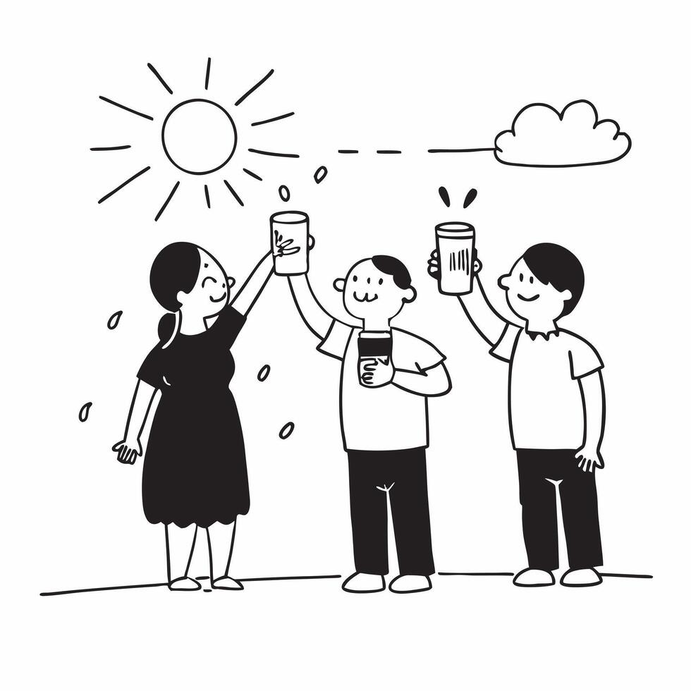 Flat Family enjoying fresh lemonade on a hot summer day in the backyard concept as A candid shot of a family gathered in the backyard enjoying fresh lemonade on a hot summer day T Cleans vector