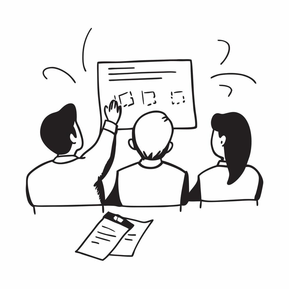 Flat Financial officer reviewing financial statements with colleagues in a breakout room concept as A candid shot of a financial officer reviewing financial statements with colleag Cleans vector