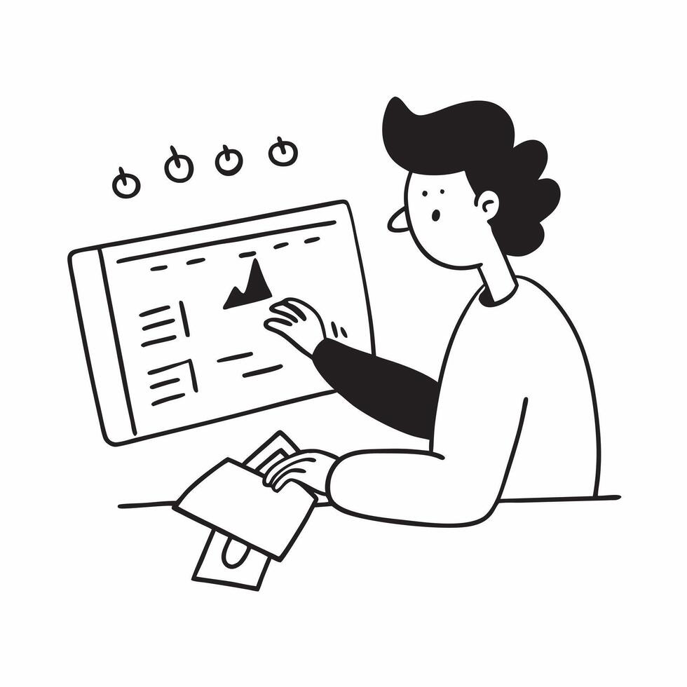 Flat Financial officer sitting at a desk reviewing quarterly earnings reports concept as A candid shot of a financial officer sitting at a desk deeply focused on reviewing quarterl Cleans vector