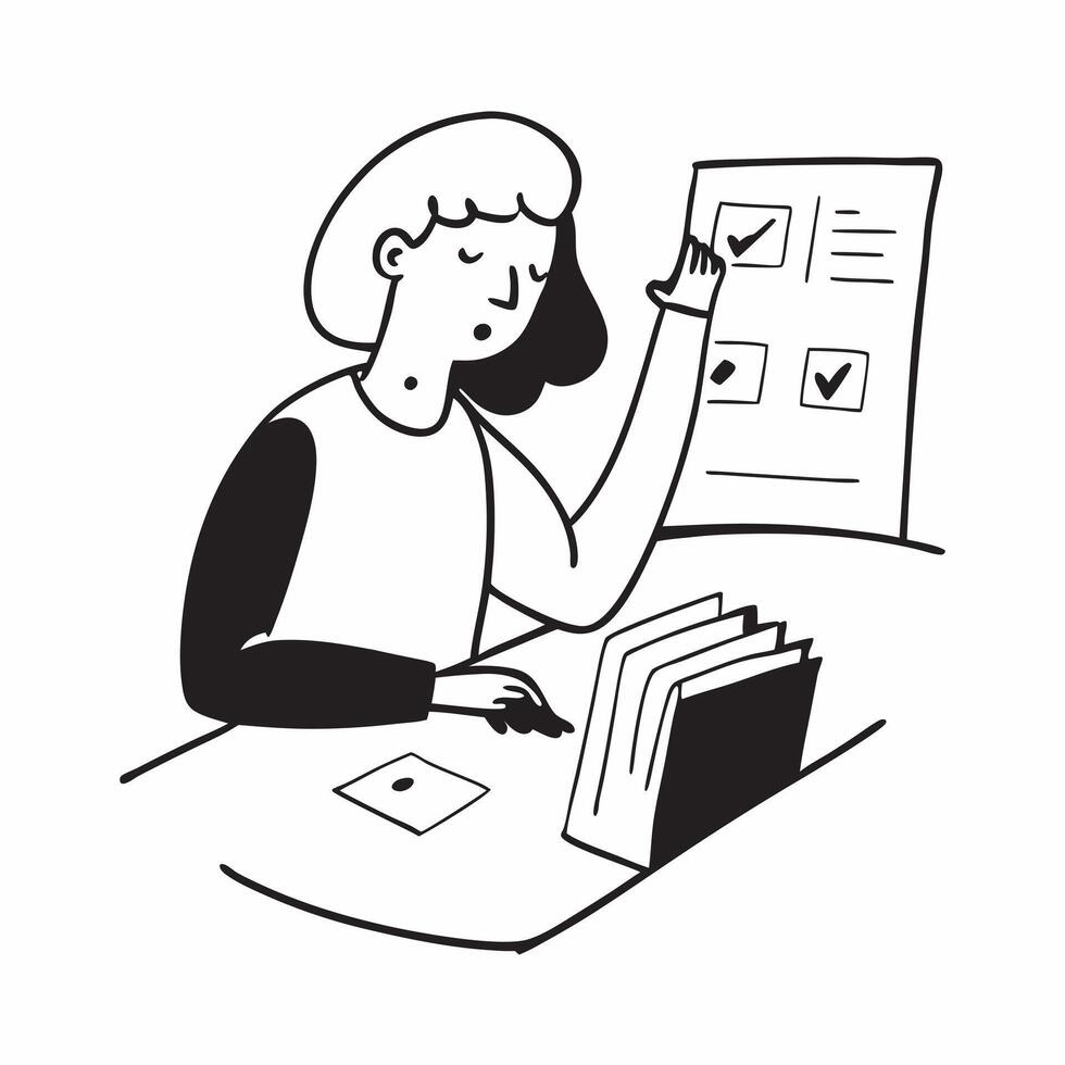 Flat Financial officer reviewing tax forms with a focused expression concept as A candid shot capturing a financial officer sitting at a desk reviewing tax forms with a focused exp Cleans vector