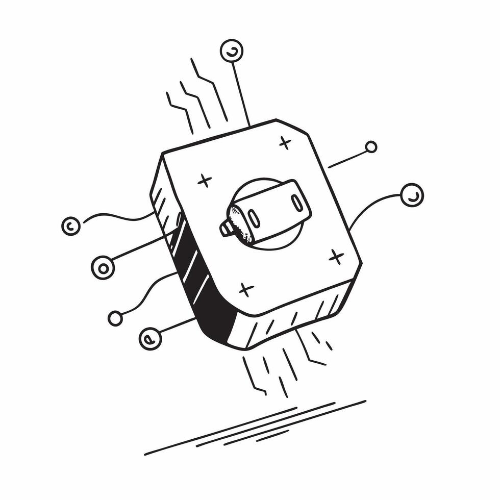Flat Floating AI chip with glowing circuits on an isolated white background concept as A futuristic AI chip hovering mid air with glowing circuits extending outward creating a sens Cleans vector