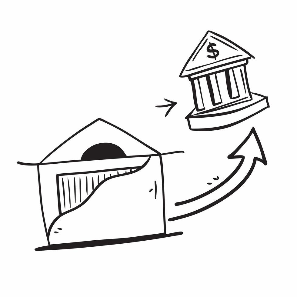 Flat Floating bank building and arrow with Financial Growth text concept as A sleek design featuring a floating bank building and arrow with the text Financial Growth The e Cleans vector