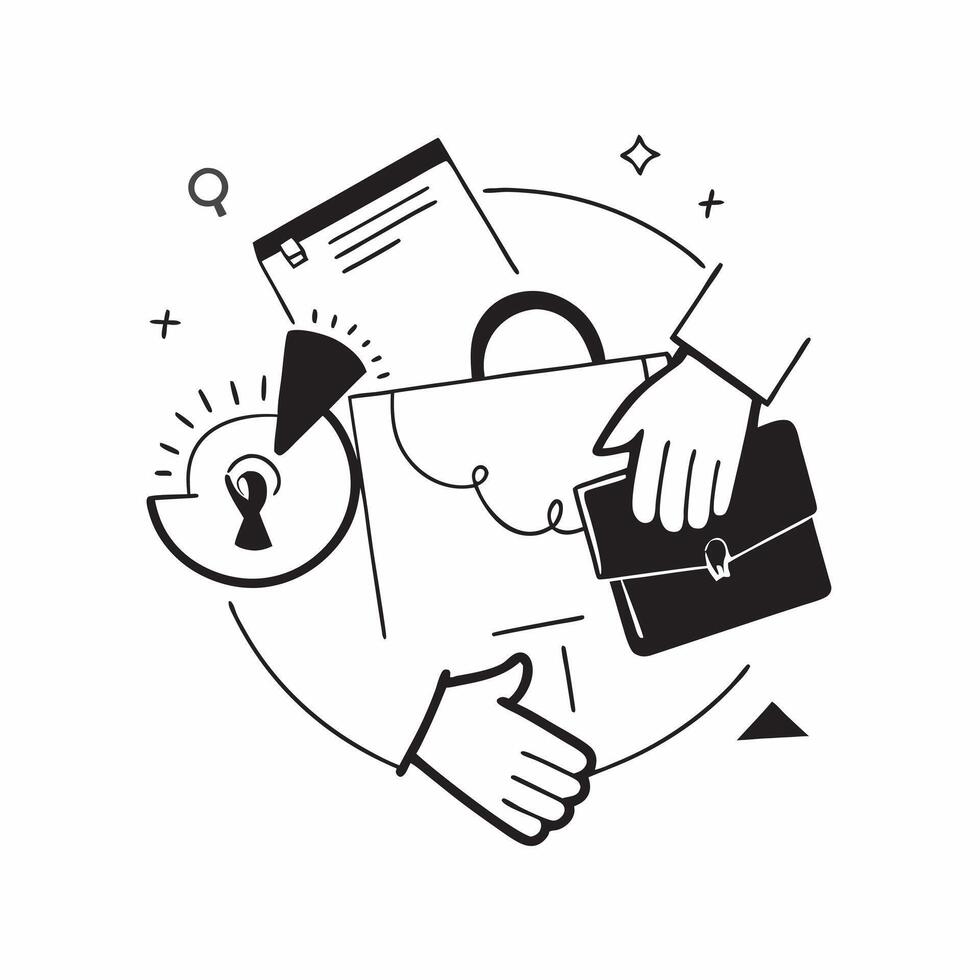 Flat Floating briefcase and handshake with Business Partnership text concept as A sleek design showcasing a floating briefcase and handshake with the text Business Partnersh Cleans vector