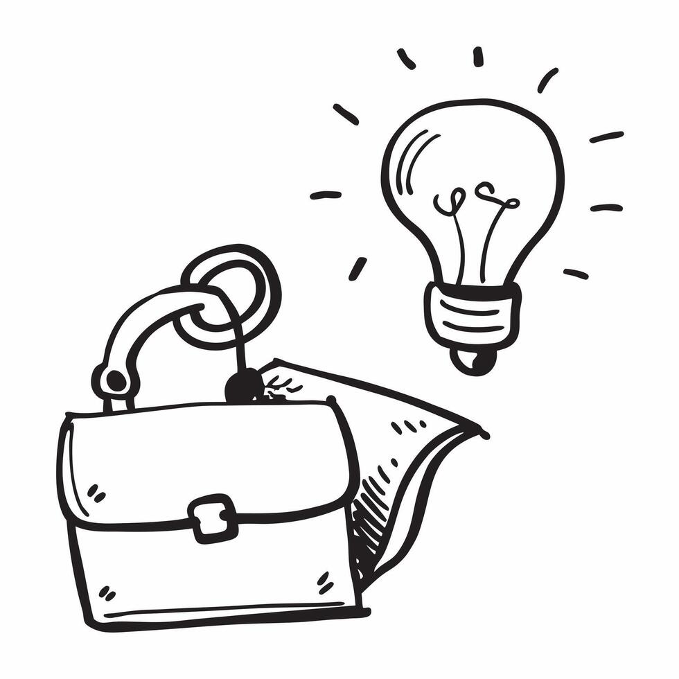 Flat Floating briefcase and light bulb with Innovative Solutions text concept as A sleek design showcasing a floating briefcase and light bulb with the words Innovative Solu Cleans vector