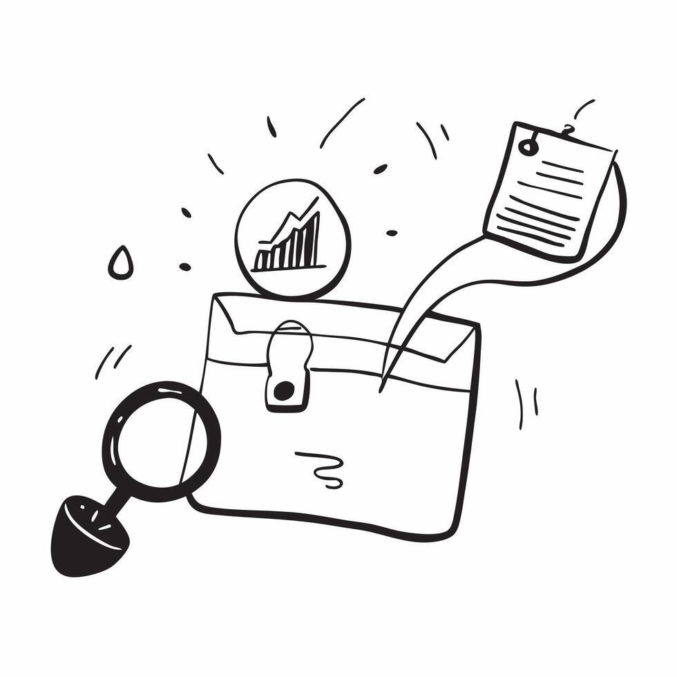 Flat Floating briefcase and magnifying glass with Market Research text concept as A dynamic featuring a floating briefcase and magnifying glass with the text Market Research Cleans vector