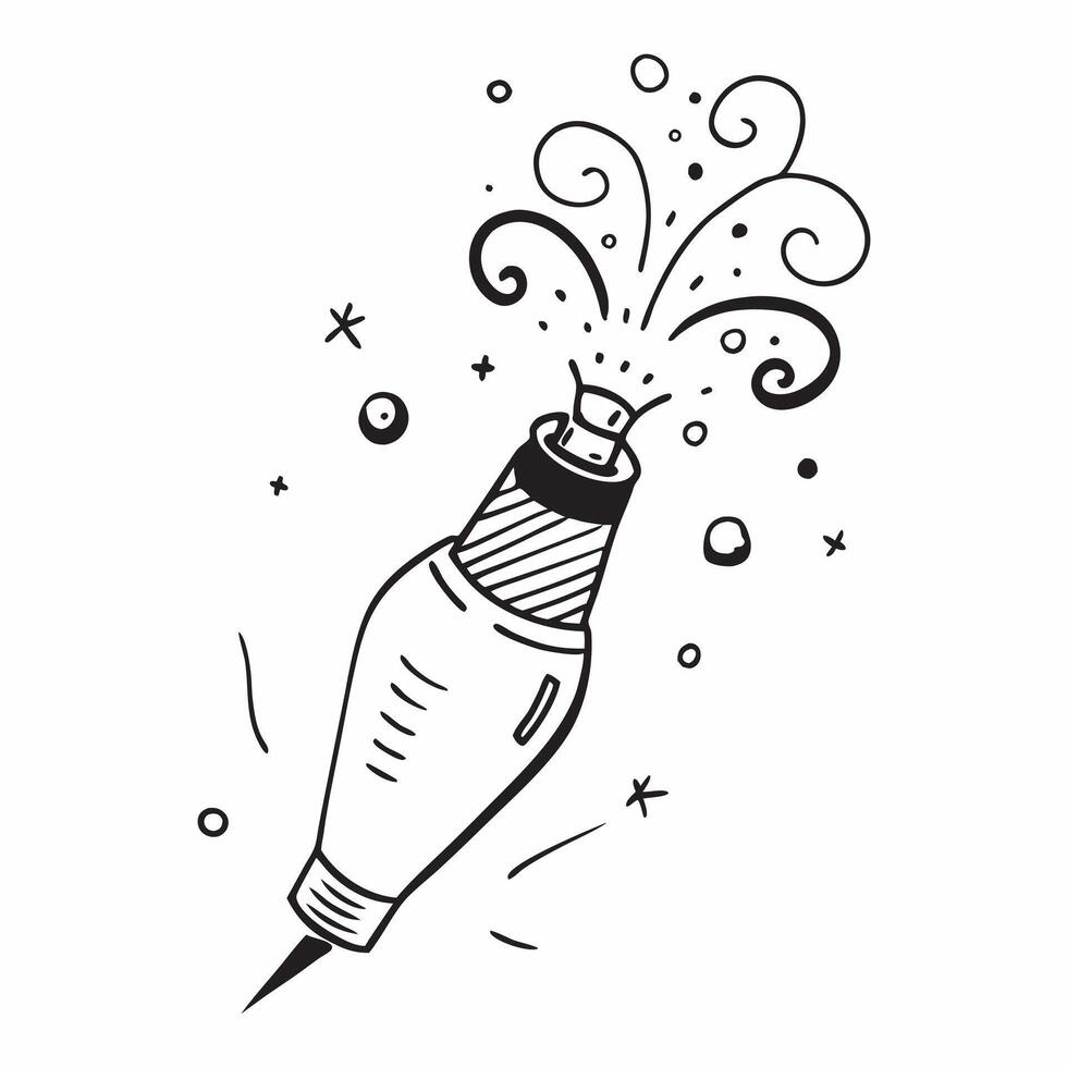 Flat Floating champagne bottle with cork and bubbles forming a festive burst with Celebrate text concept as A festive design of a floating champagne bottle with a cork and b Cleans vector