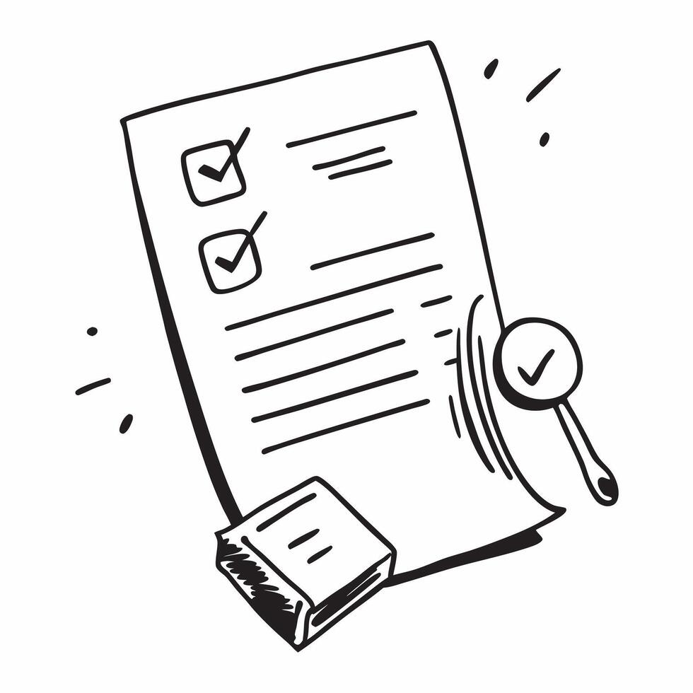 Flat Floating contract and stamp with Approved text concept as A illustration featuring a floating contract and stamp with the text Approved The elements hover above a whit Cleans vector