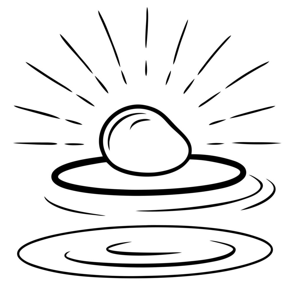 Flat Floating Pebble with Abstract Light Ripple and Copy Space concept as A smooth pebble floats in mid air with abstract light ripples emanating from it symbolizing the calming ef Cleans Set 2 vector