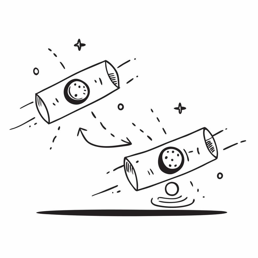 Flat Floating quantum particles with light trails on an isolated white background concept as Two floating quantum particles with glowing light trails suspended on an isolated white Cleans vector