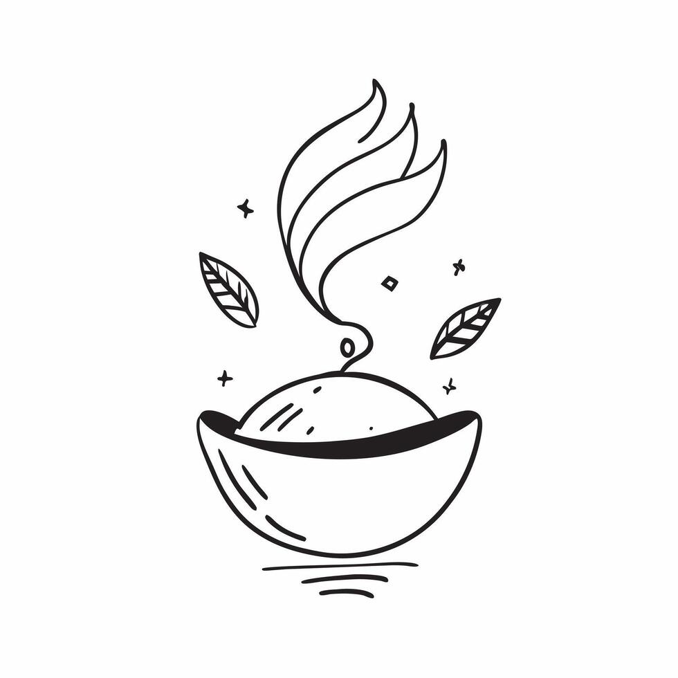Flat Floating teacup with tea leaves forming a calming wave with Serenity text concept as A tranquil illustration of a floating teacup with tea leaves creating a calming wav Cleans vector