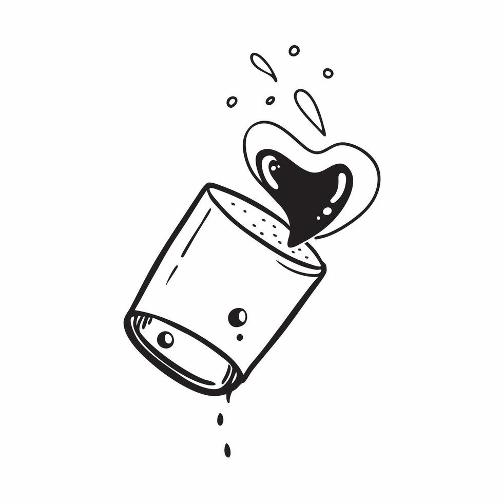 Flat Flying coffee cup with spilling liquid forming a heart with Love in Every Sip text concept as A creative showing a floating coffee cup with liquid forming a heart shape Cleans vector