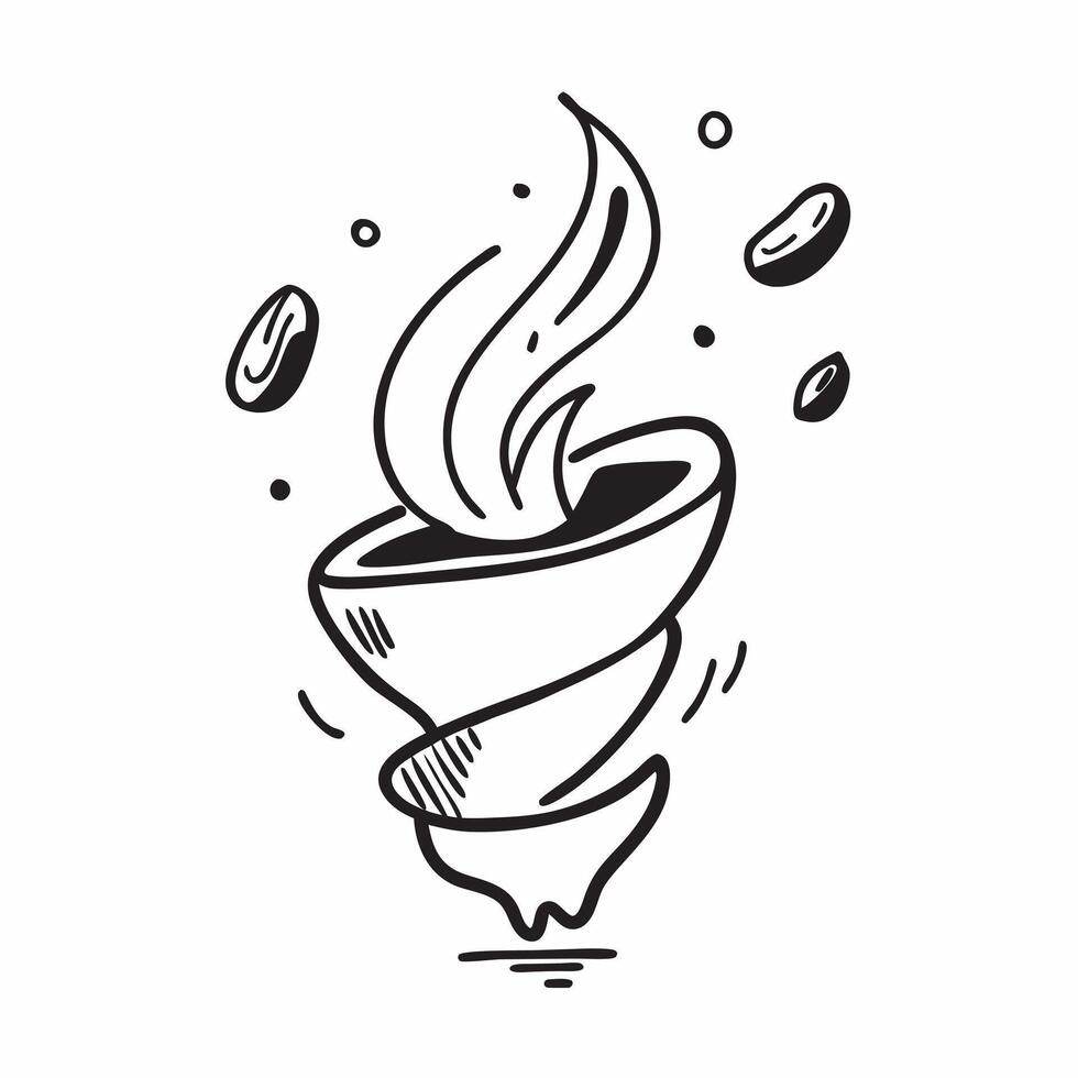 Flat Flying coffee beans and cinnamon sticks forming a morning aroma with Wake Up text concept as A fragrant design of floating coffee beans and cinnamon sticks creating a s Cleans vector