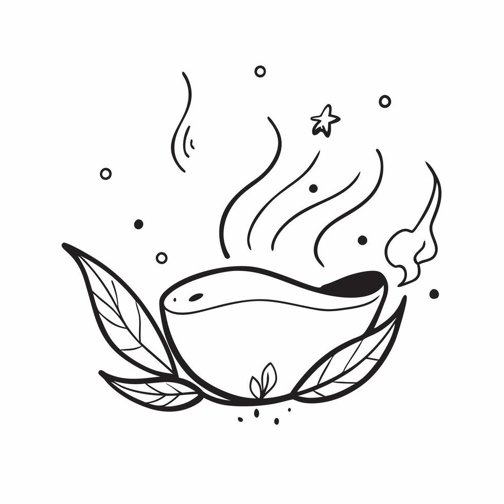 Flat Flying tea leaves and steam forming a calming wave with Relax Unwind text concept as A soothing illustration of floating tea leaves and steam creating a calming wave Cleans vector