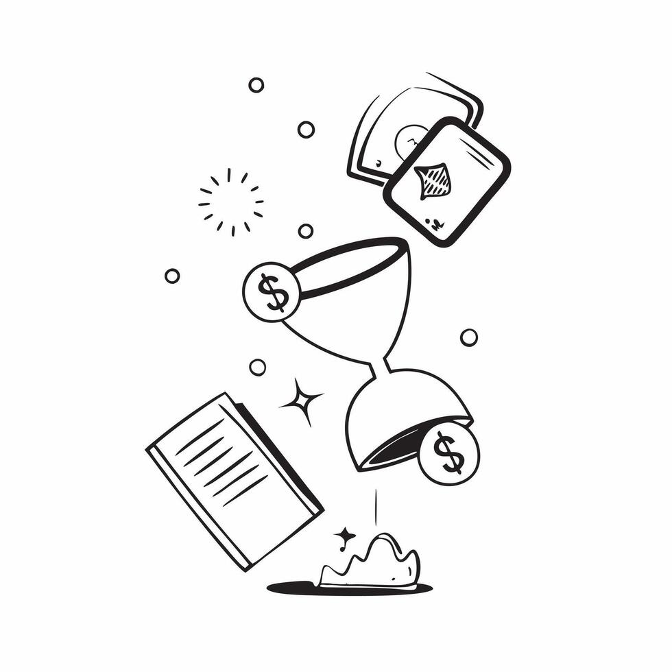 Flat Flying hourglass and dollar sign with the word Efficiency concept as A design showing an hourglass and a dollar sign floating in mid air with the word Efficiency promin Cleans vector