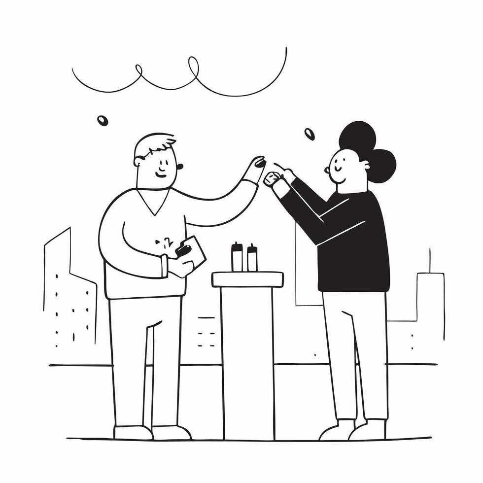 Flat Friends chatting and laughing over a round of cocktails at a rooftop bar concept as A candid shot capturing friends chatting and laughing over a round of cocktails at a roofto Cleans vector
