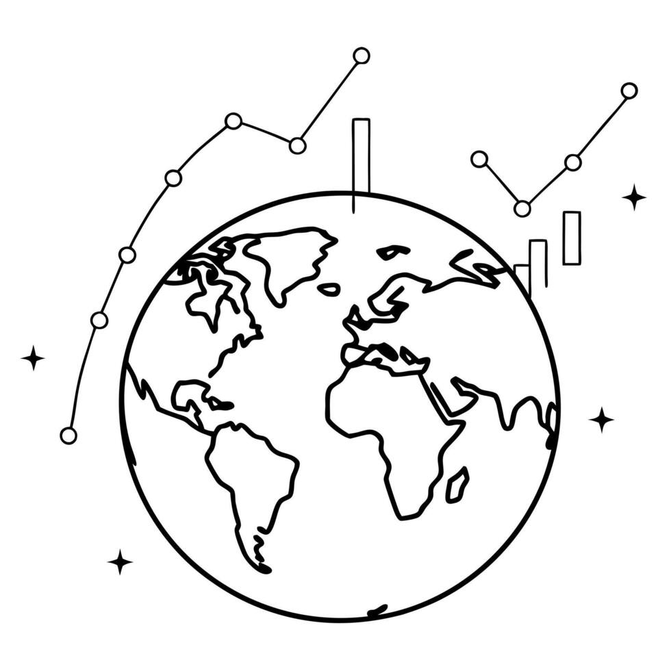 Flat Globe icon with data points hovering around concept as A globe icon with various data points floating around it isolated on a white background This design represents global d Cleans vector