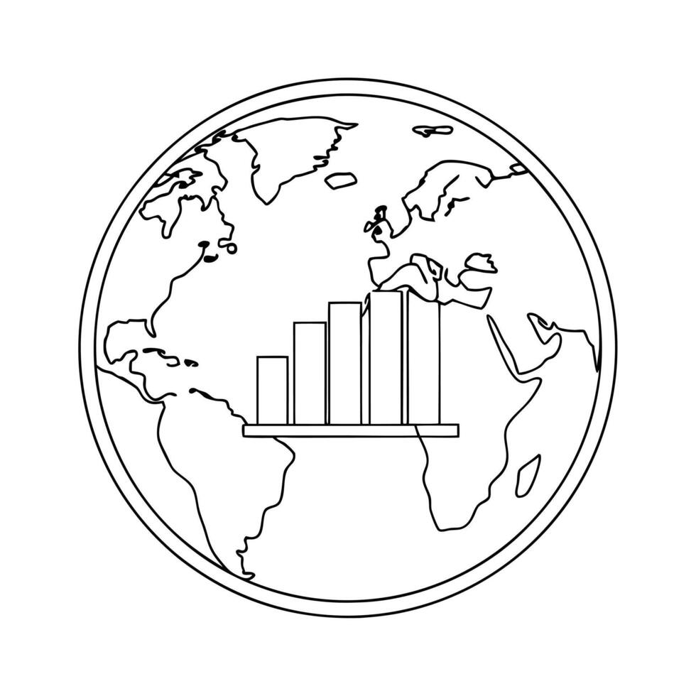 Flat Globe icon with floating bar charts concept as A globe icon with bar charts floating around it isolated on a white background The design symbolizes global data analytics with Cleans Set 2 vector