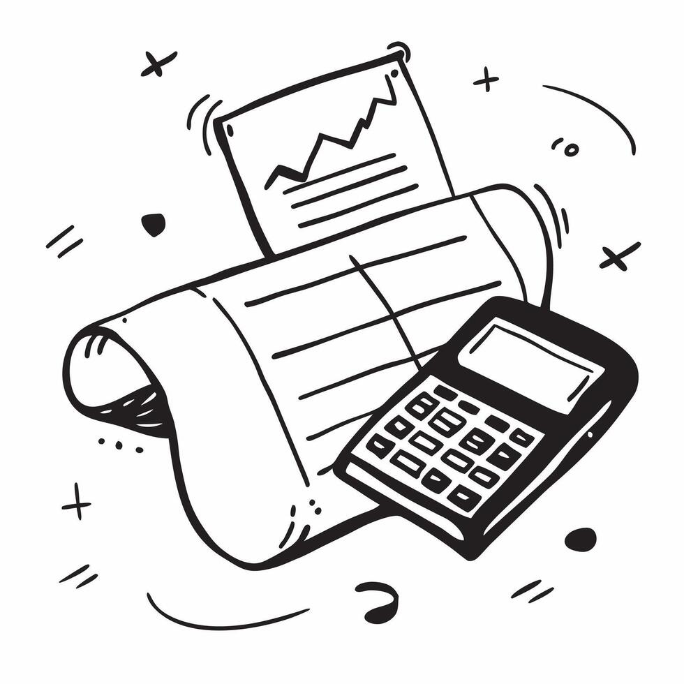 Flat Glossy calculator on a reflective desk with tax documents spread out concept as A close up shot of a glossy calculator on a reflective desk with tax documents spread out aroun Cleans vector