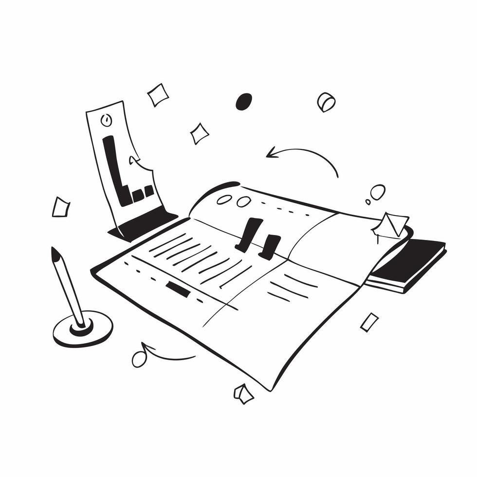 Flat Glossy conference table with financial charts and documents spread out concept as A wide angle shot of a glossy conference table with financial charts and documents spread out Cleans vector