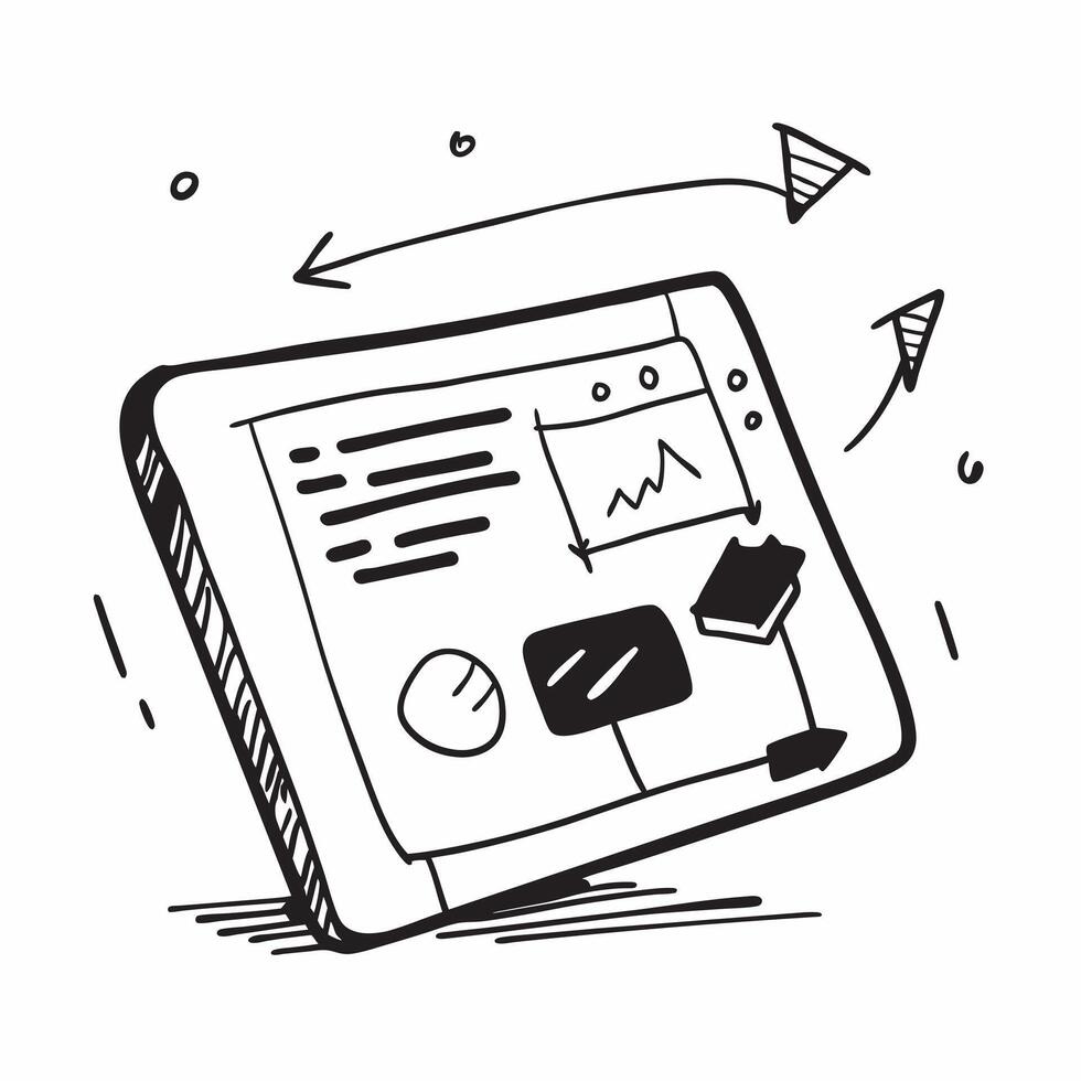 Flat Glossy digital tablet with marketing officers notes and brainstorm ideas concept as A close up of a glossy digital tablet on a desk displaying the marketing officers notes and Cleans vector