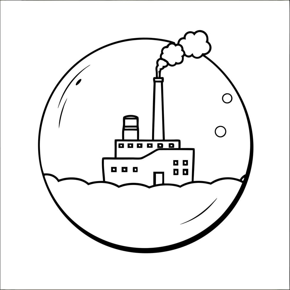 Flat Glossy factory and smokestack with holographic pollution levels and carbon output data concept as A high angle shot of a glossy factory with a smokestack accompanied by floati Cleans vector