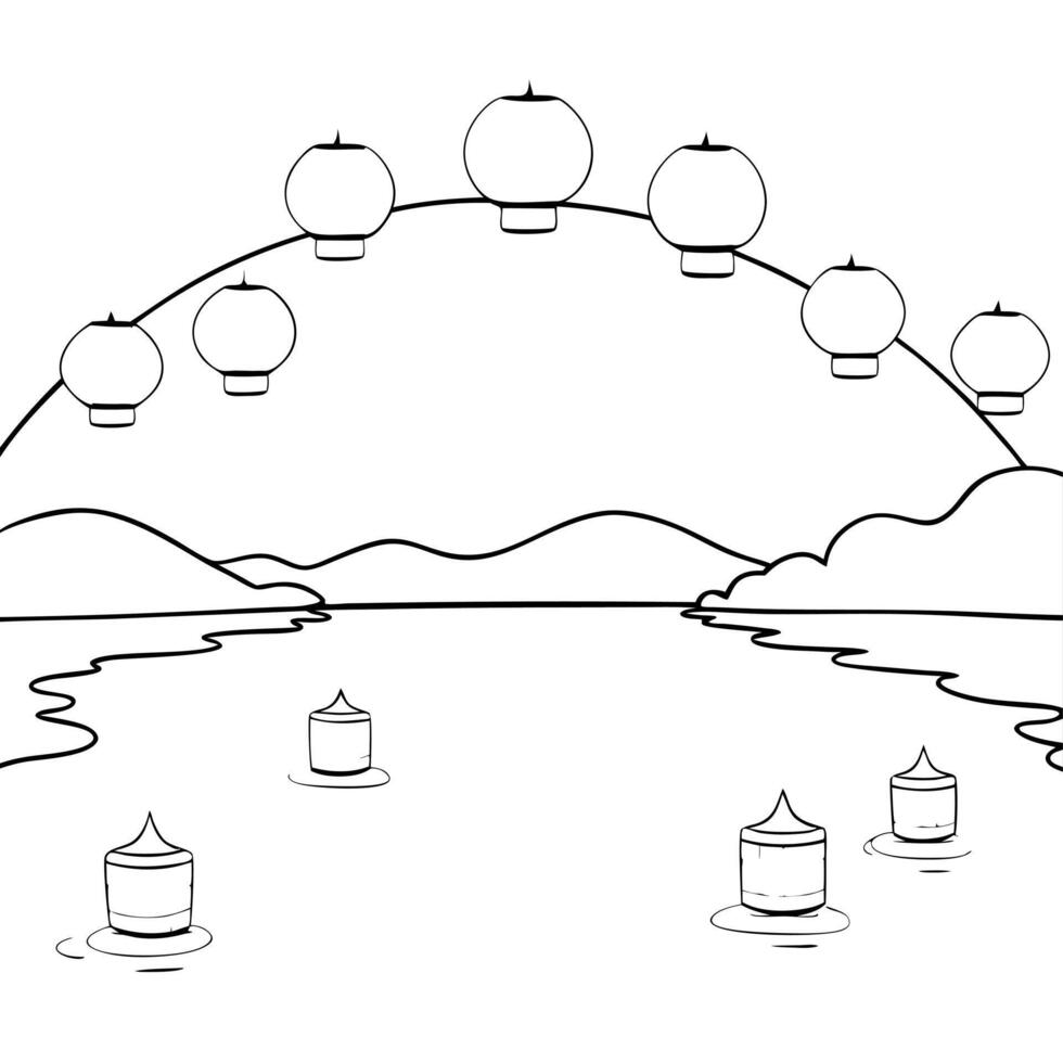 Flat Glossy Lake with Floating Lanterns for Mid Autumn Festival concept as A glossy lake background with floating lanterns reflecting the serene and peaceful atmosphere of the Mid Cleans vector