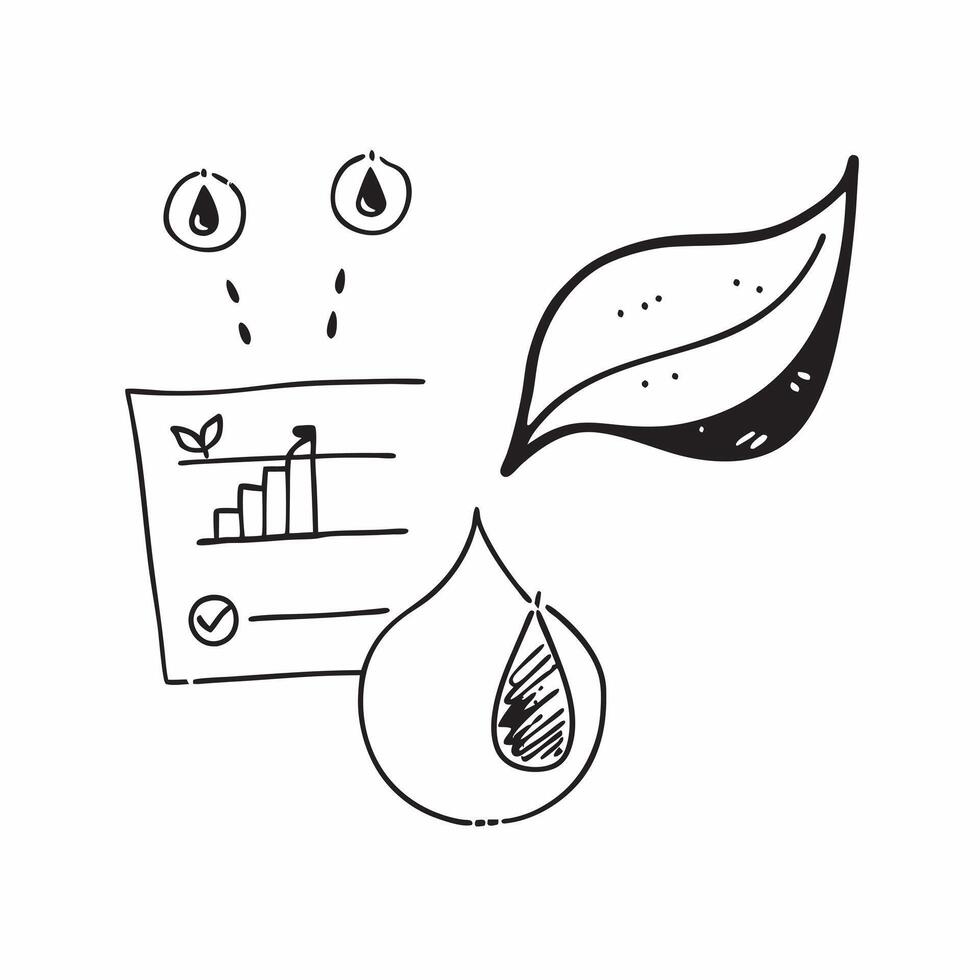 Flat Glossy leaf and water droplet with holographic hydration and growth data concept as A sleek image featuring a glossy leaf and water droplet with floating holographic data repr Cleans Set 4 vector
