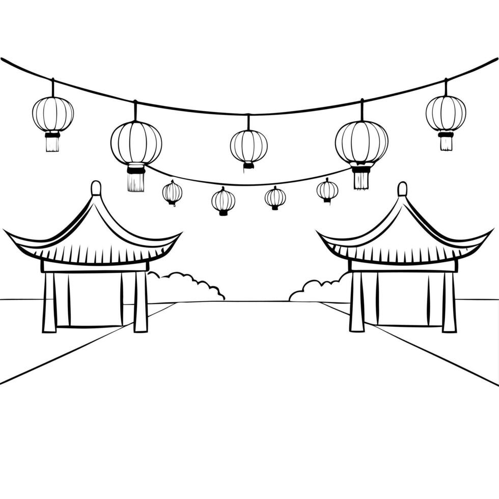 Flat Glossy Mid Autumn Festival Market Street Background concept as A glossy market street background filled with vibrant stalls and lanterns reflecting the lively atmosphere of th Cleans vector