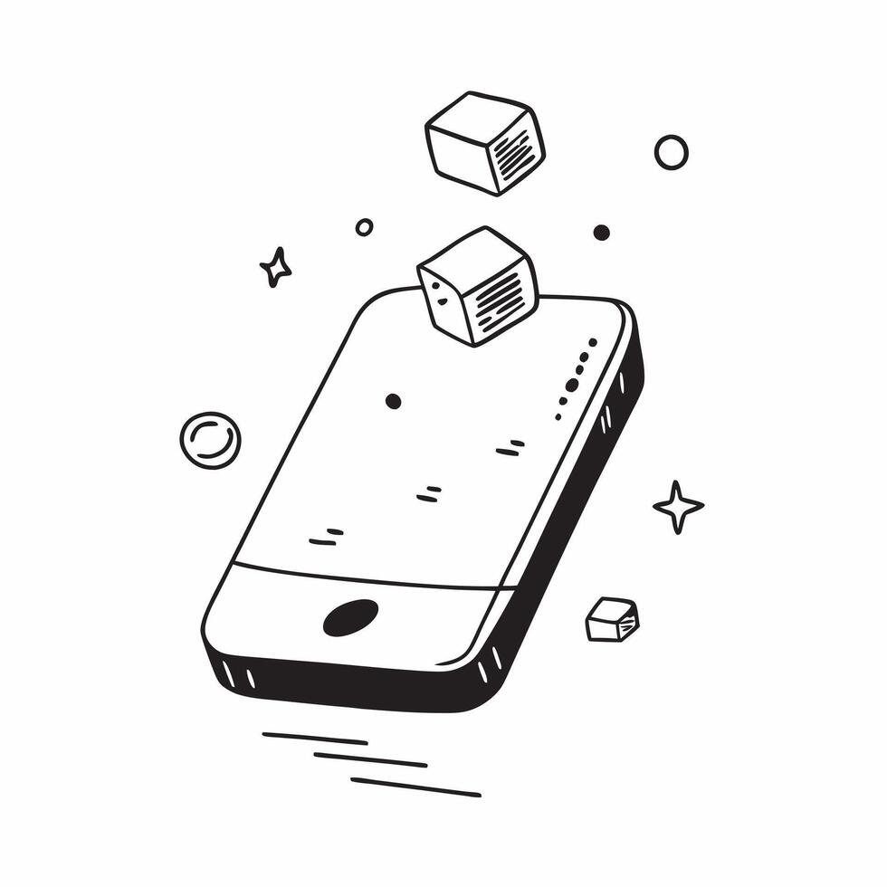 Flat Glossy smartphone on a reflective surface with floating holographic beverage icons and plenty of copy space concept as Close up of a modern smartphone placed on a glossy refle Cleans vector