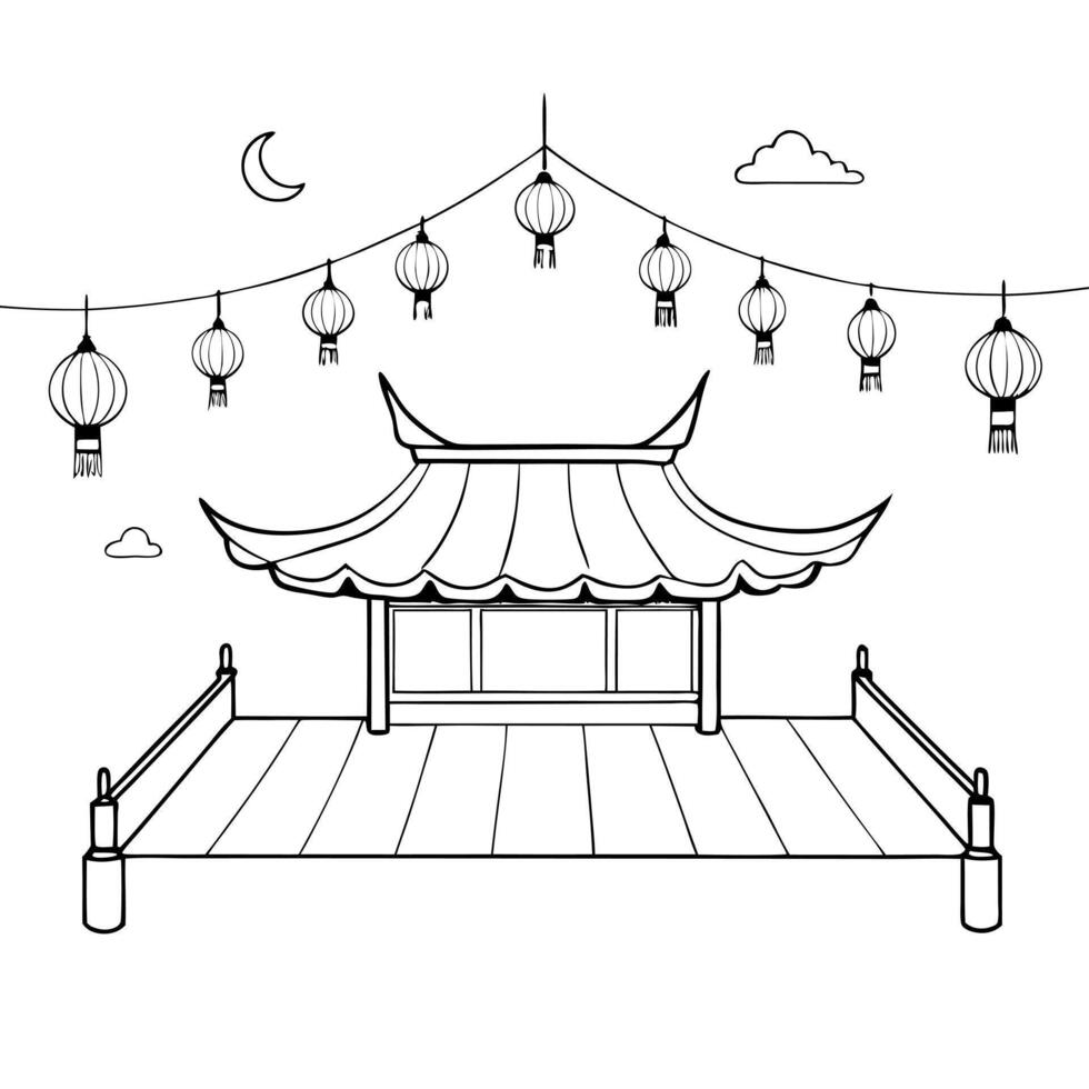 Flat Glossy Rooftop Party with Lanterns for Mid Autumn Festival concept as A glossy rooftop party background with glowing lanterns and festive decorations offering a vibrant and mo Cleans vector