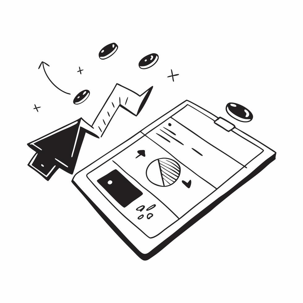 Flat Glossy tablet with floating holographic bar charts and dollar signs concept as A high angle shot of a glossy tablet with floating holographic bar charts and dollar signs The Cleans Set 4 vector