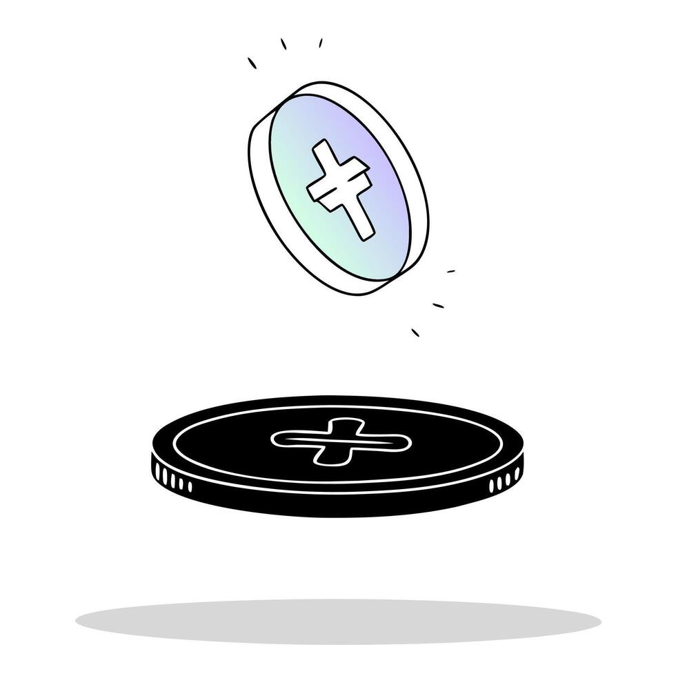 Flat Glowing holographic coin with Labh Pancham symbol and copy space concept as A glowing holographic coin with the Labh Pancham symbol floating in mid air isolated against a whit Cleans vector