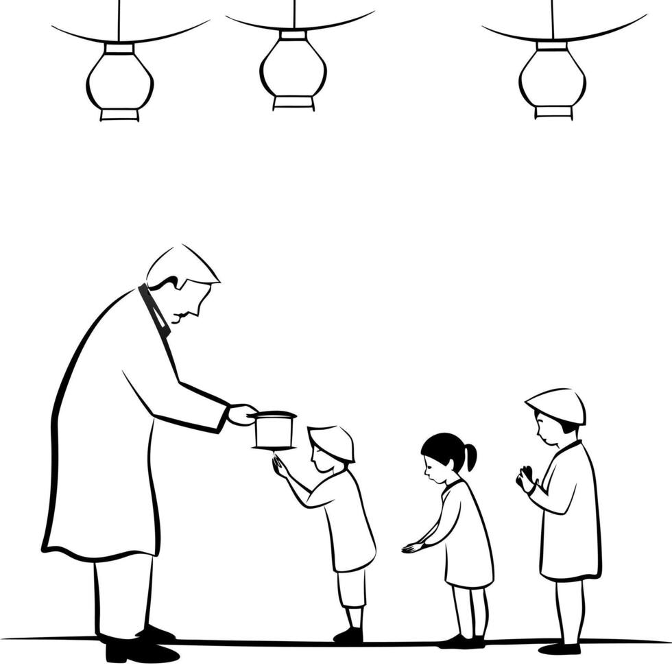 Flat Grandparents Teaching Grandchildren to Make Lanterns concept as A candid capture of grandparents teaching their grandchildren how to make lanterns during the Mid Autumn Festiv Cleans vector