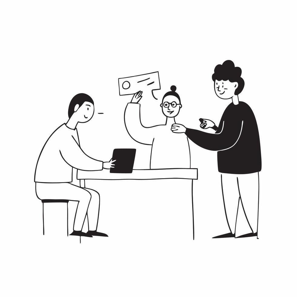 Flat Group of coworkers having a casual coffee break in the office concept as A candid moment capturing a group of coworkers chatting and laughing during a casual coffee break in t Cleans vector