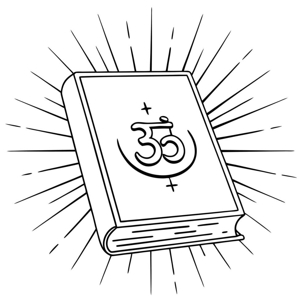 Flat Holographic book with Labh Pancham symbol and copy space concept as A holographic book with the Labh Pancham symbol glowing on the cover floating above a white background The Cleans vector