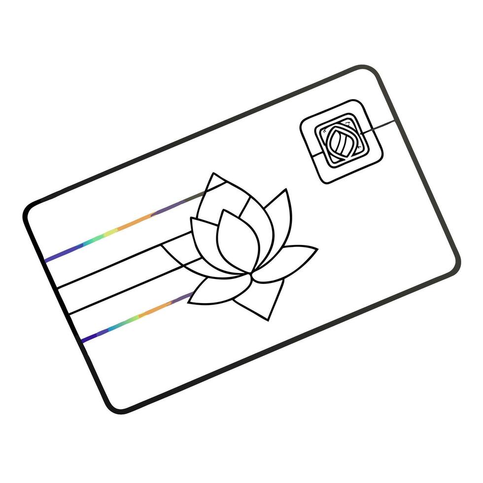 Flat Holographic credit card with Labh Pancham symbol and copy space concept as A sleek holographic credit card with the Labh Pancham symbol embossed on its surface floating above Cleans vector