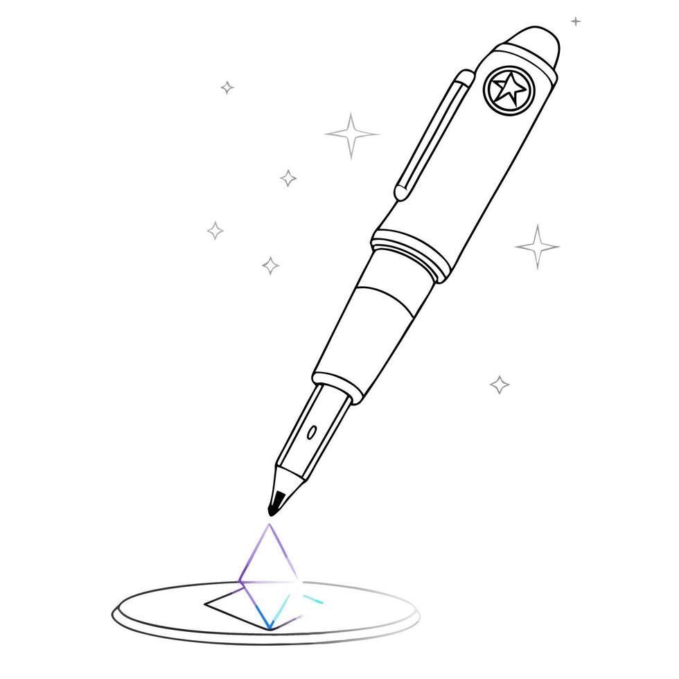 Flat Holographic pen with Labh Pancham symbol and copy space concept as A sleek holographic pen floating mid air with the Labh Pancham symbol engraved on its glossy surface isolate Cleans vector