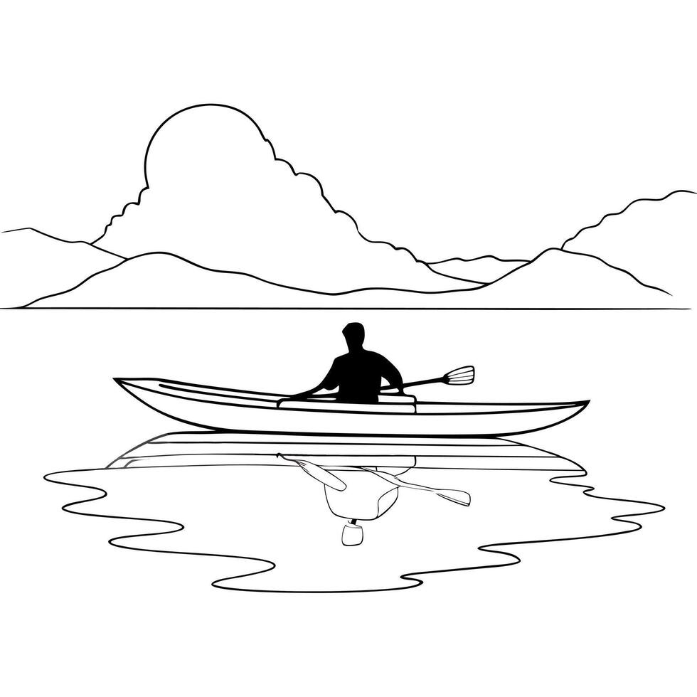 Flat Kayaker on Glossy River during Morning Mist concept as A kayaker paddling on a glossy river shrouded in morning mist with soft light reflecting on the water The scene is calm Cleans Set 2 vector