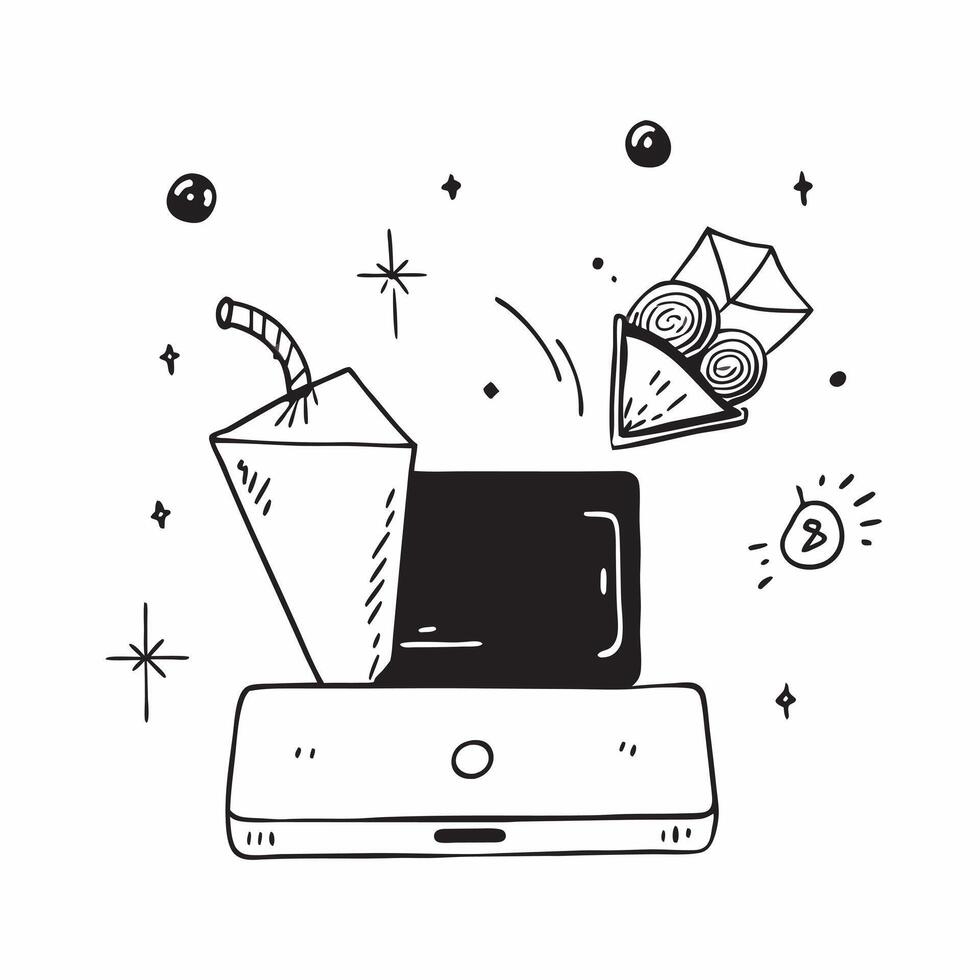 Flat Laptop with Holographic Fan and Lanterns concept as A laptop on a white background with holographic fans and lanterns hovering above symbolizing Mid Autumn Festival symbols C Cleans Set 3 vector