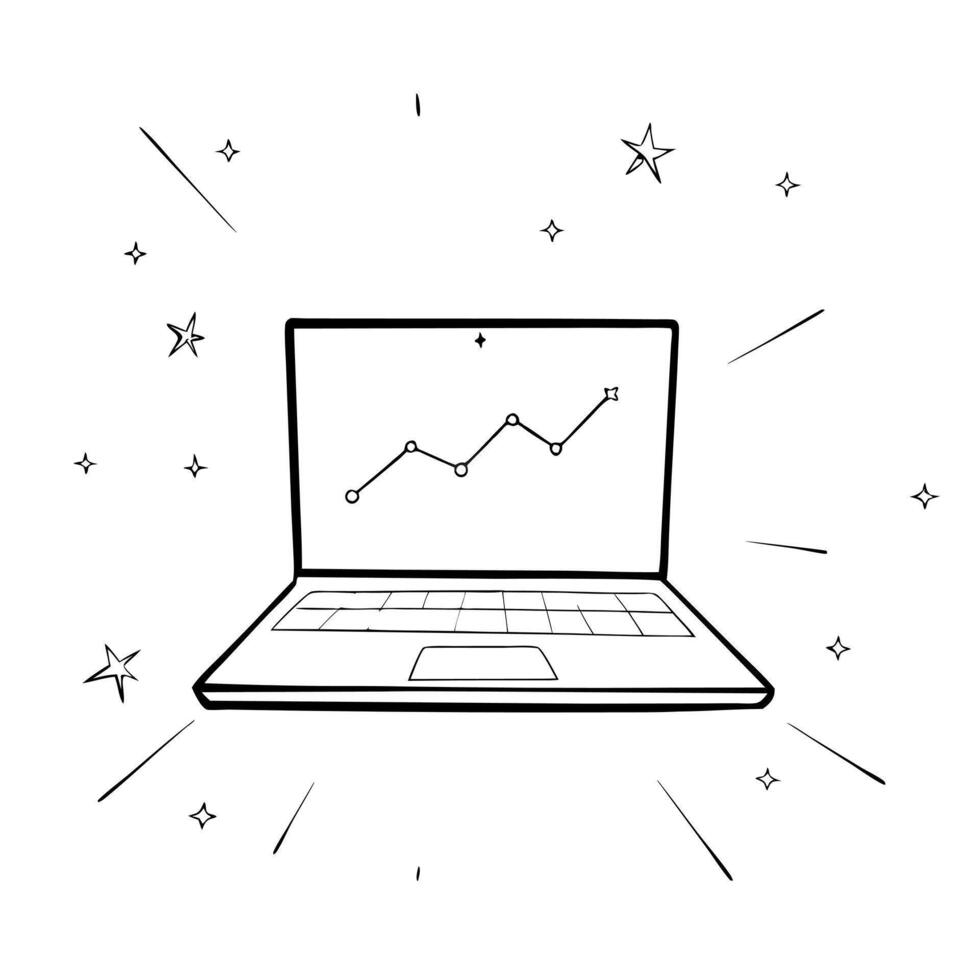 Flat Laptop with holographic scatter plot and data points concept as A laptop on a white background shows a holographic scatter plot with floating data points creating a dynamic an Cleans vector