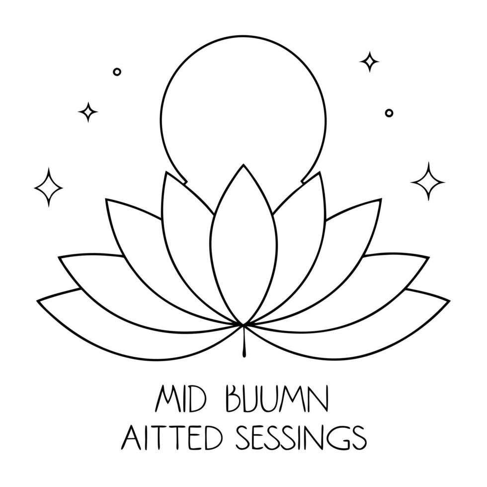 Flat Levitating Lotus and Moon with Mid Autumn Blessings Text concept as A lotus flower and moon levitating together with Mid Autumn Blessings text isolated on a white background Cleans vector