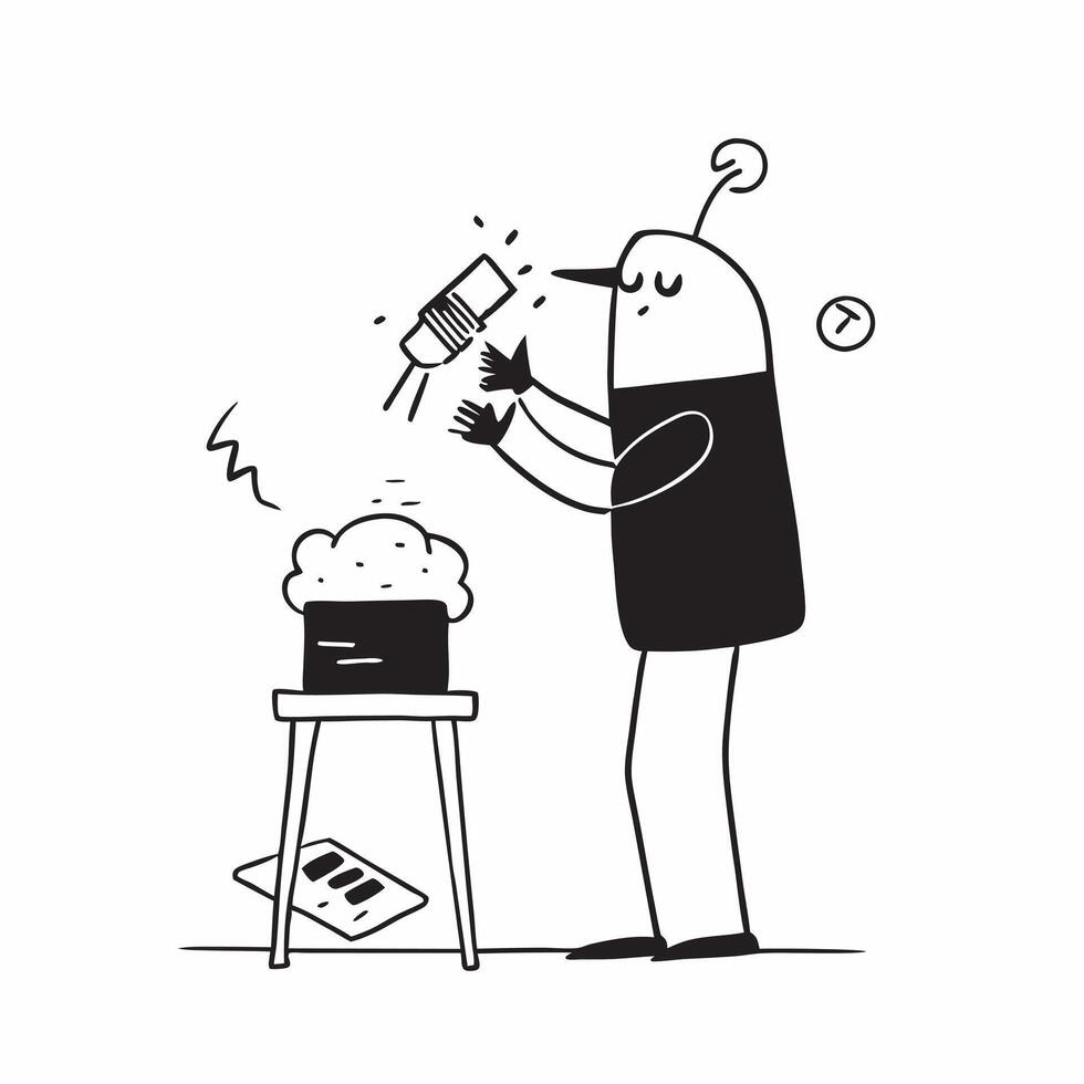 Flat Man enjoying a cold beer while grilling at a backyard barbecue concept as A candid shot of a man enjoying a cold beer while grilling at a backyard barbecue The camera capture Cleans vector