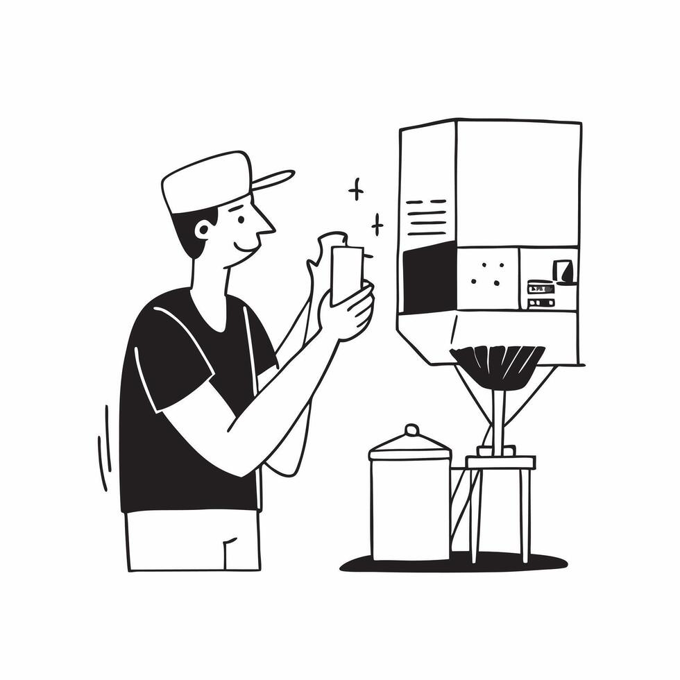Flat Man savoring a craft beer at a local brewery concept as A candid shot of a man savoring a craft beer at a local brewery The camera captures the rustic interior the man apprec Cleans vector