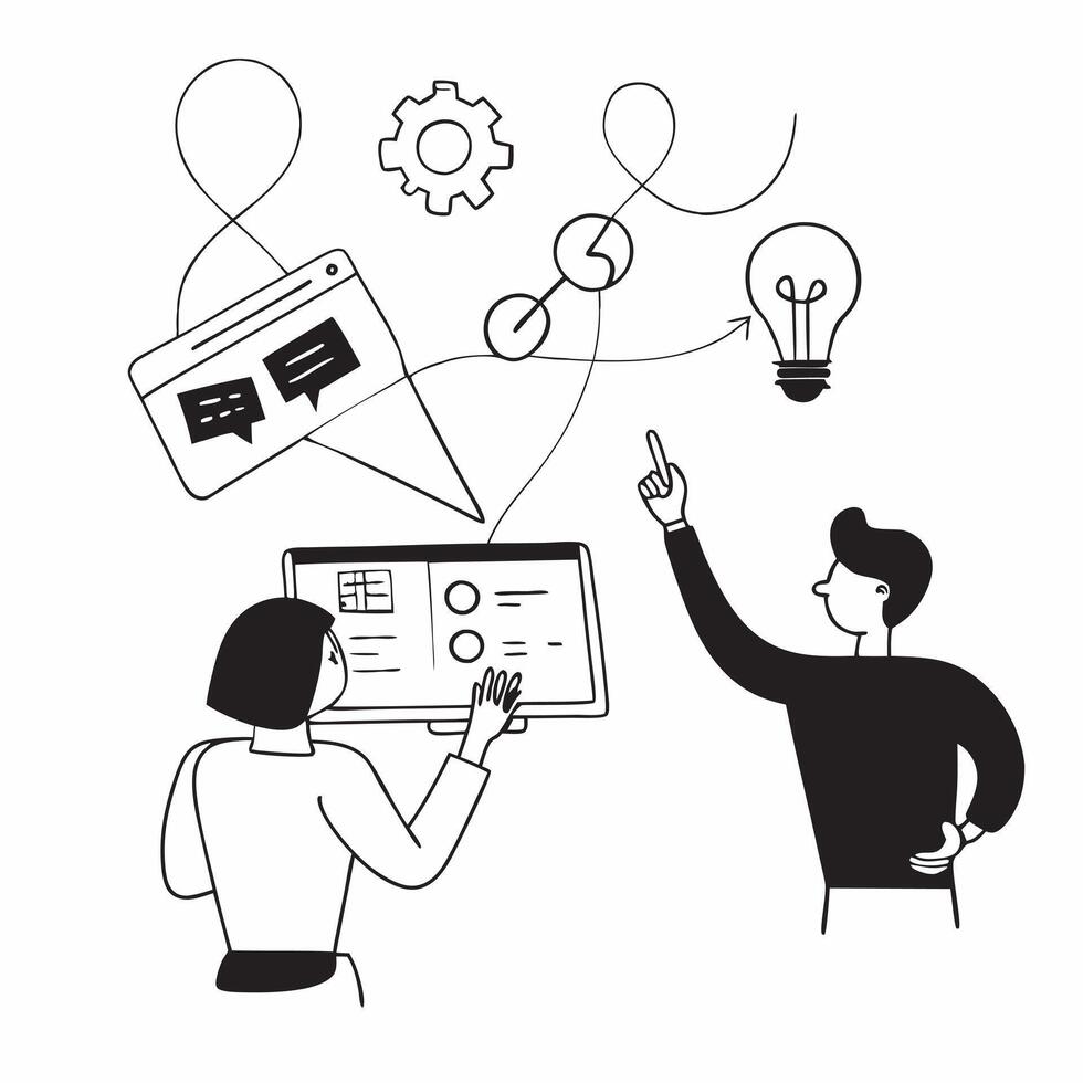 Flat Marketing team candidly brainstorming with digital tools concept as A candid shot of a marketing team brainstorming ideas with digital tools in a creative workspace The photo Cleans vector