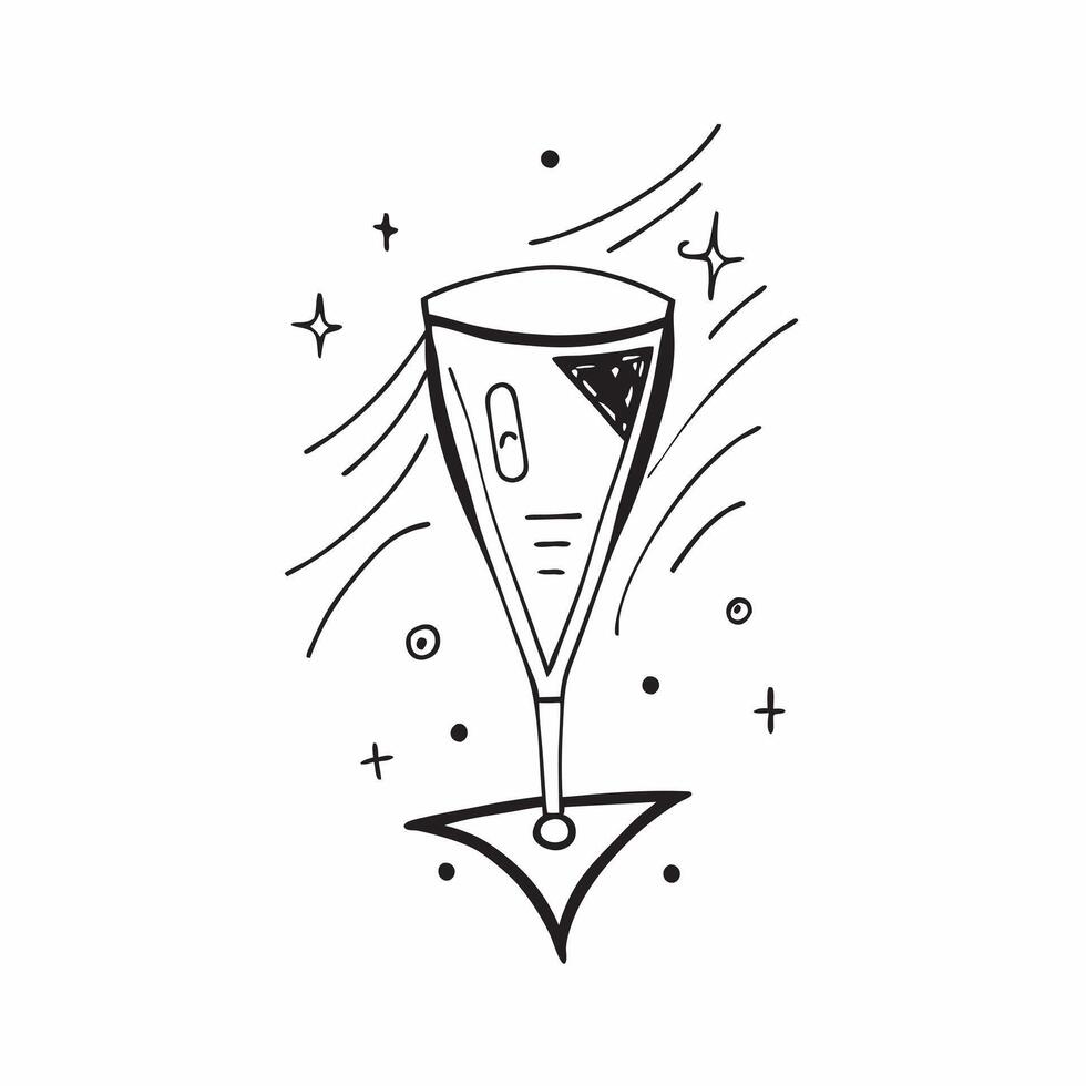 Flat Neon glowing grid forming a champagne flute concept as A neon glowing grid lines up to create the silhouette of a champagne flute against a dark luxurious background The came Cleans vector