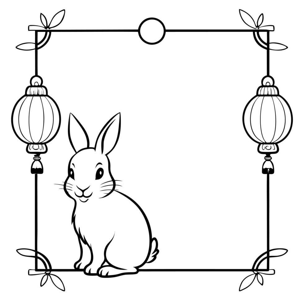Flat Rabbit and Lantern Border Frame with Copy Space concept as A border frame with a rabbit and lantern at the top and bottom creating a balanced design with copy space in the cen Cleans vector