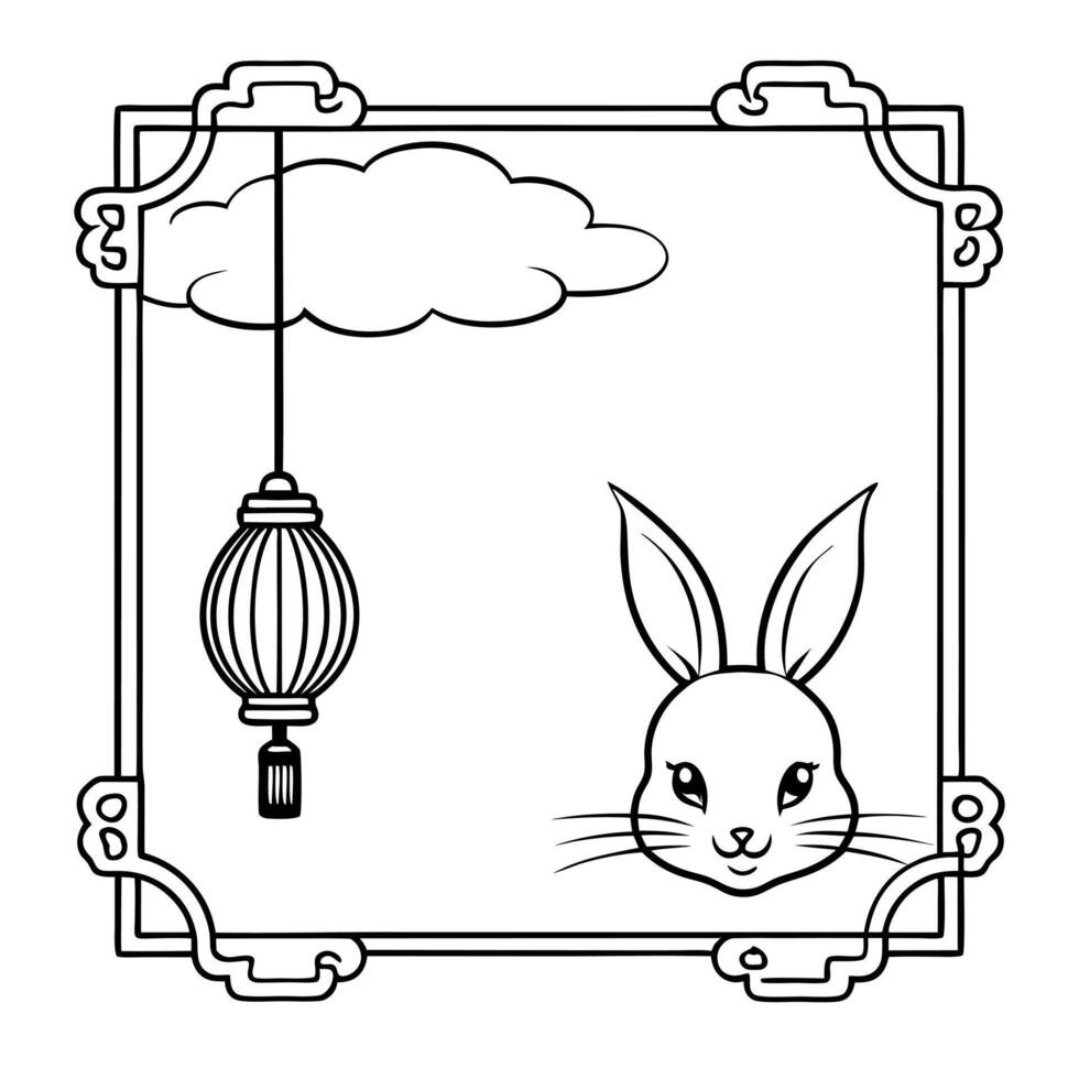 Flat Rabbit and Lantern Border Frame with Copy Space concept as A border frame with a rabbit and lantern at the top and bottom creating a balanced design with copy space in the cen Cleans Set 4 vector